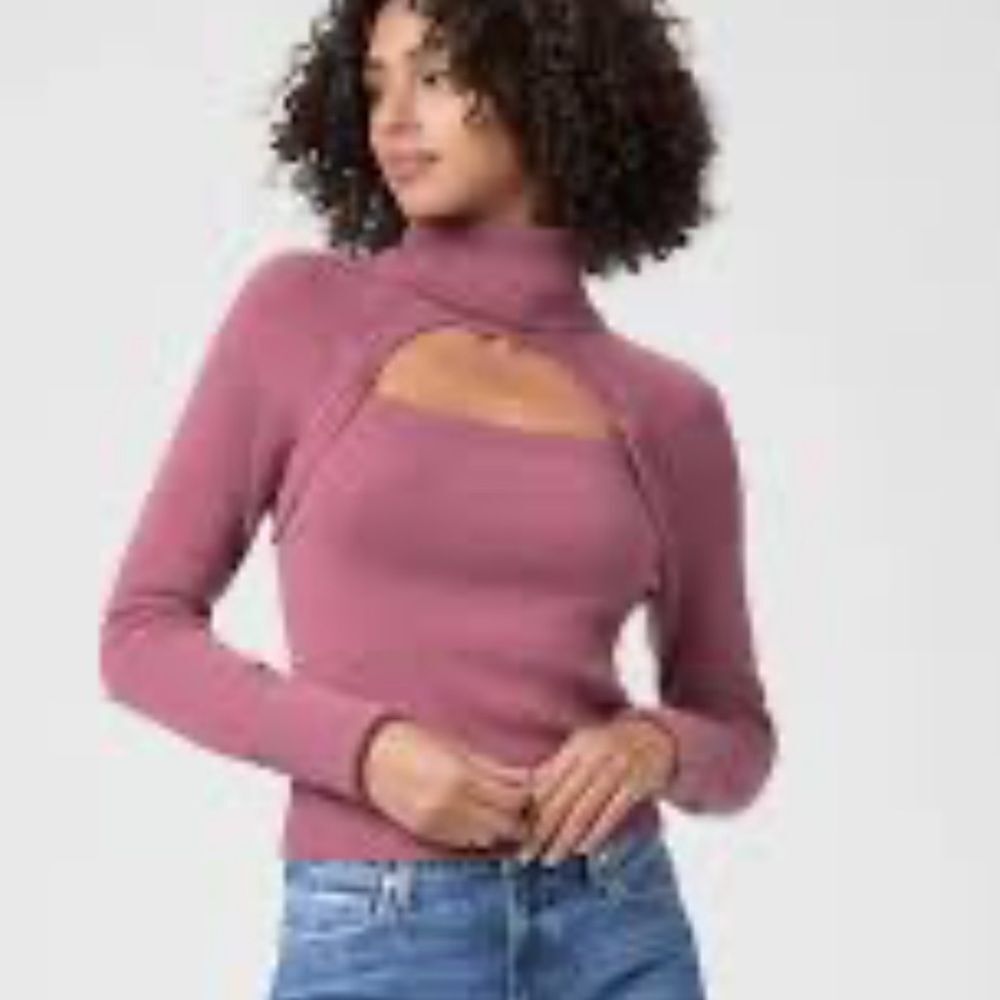 PAIGE Cherise Cutout Turtleneck Sweater in a raspberry mousse color large